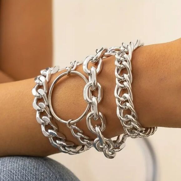 4 pcs Punk Style Gold or Silver Plated Chain Bracelet - Picture 6 of 7